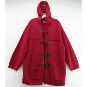 Vintage Lord & Taylor 100% Wool Duffle Coat Toggle Closure Red Hood Womens Sz 1X
